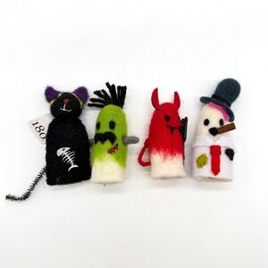 ONE HUNDRED 80 DEGREES Wool Felt Finger Puppets Halloween Spooky Monster 4pc Kid